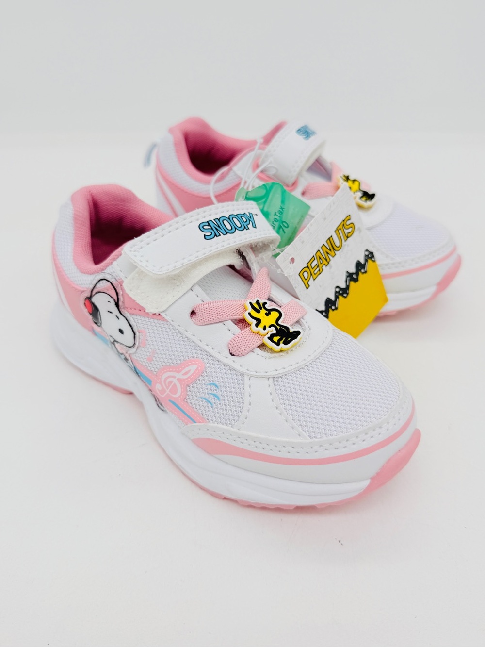Peanuts Snoopy & Woodstock Toddler Girl’s Lace Velcro Sneakers Pink White 10 NWT